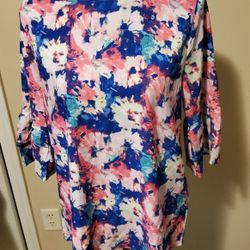 Perfectly Priscilla Floral Multi-Color Top Size Large 