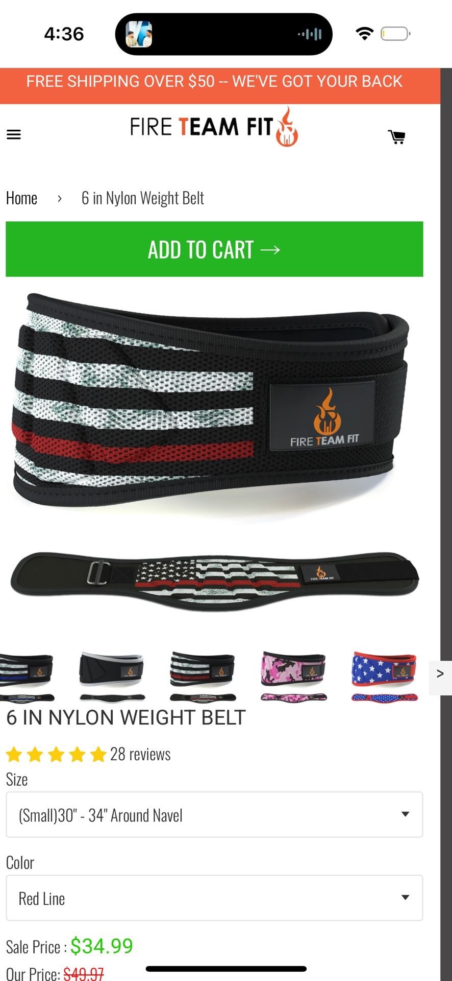 Fire Team Fit Weight Lifting Belt for Men and Women, 6 Inch, Bodybuilding & Fitness Back Support