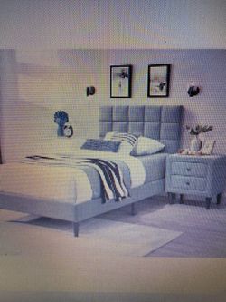 Twin Xl Gray Fabric Bed Frame ($80 Firm)