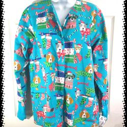 🎄Christmas Dogs🎄Scrub Top Super Soft, Snap-Up, L/S - XS *NWT* 