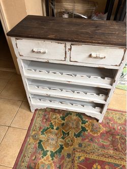 Rustic Farmhouse Wine Rack Cabinet w/ 2 Drawers – 28” W x 14” D x 32” H