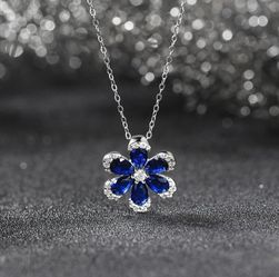 925 Sterling Silver Flower Charm Necklace 8+AAA Cubic Zirconia Necklace 
