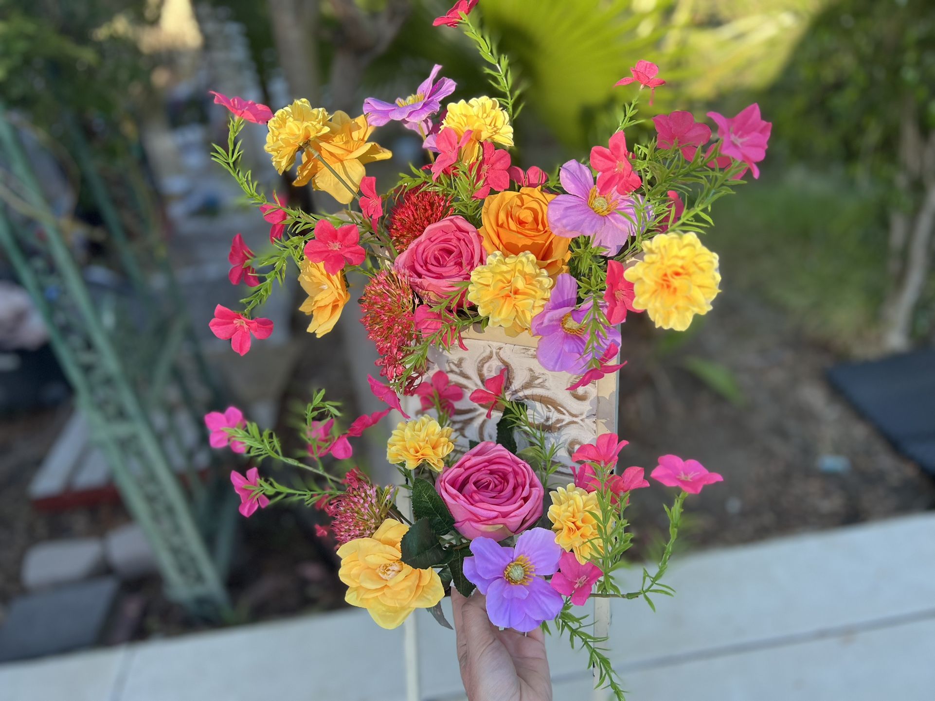A Pair Of Multicolor Artificial Flowers, Yellow, Red, Purple, Garlands for Wedding, Special Event, Birthday, Party Decorations