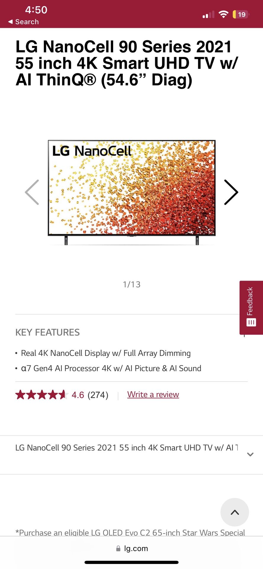 Lg Nanocell 90 4K 120hz Tv 55 Inch
