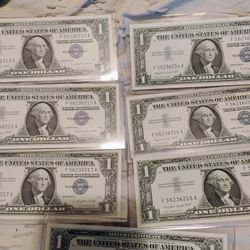 7 UNCIRCULATED IN SEQUENCE 1957 SILVER CERTIFICATES CRISP 
