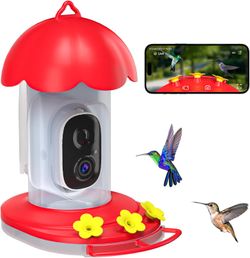 Smart Hummingbird Feeder with Camera, AI Identify Bird Species, 1080P Hum Bird Watching Camera with 3 Feeding Ports, Live View, Instant Notifications,