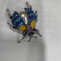 Rhinestone Pearl Bug Brooch
