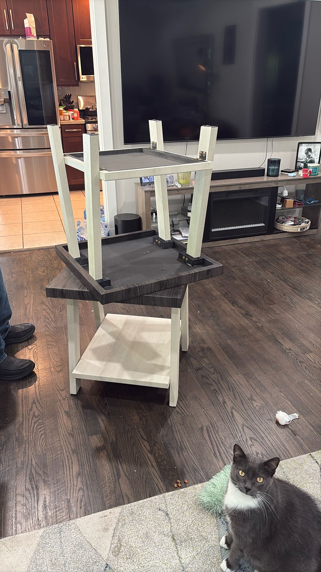 Grey And White Distressed Wood End Tables
