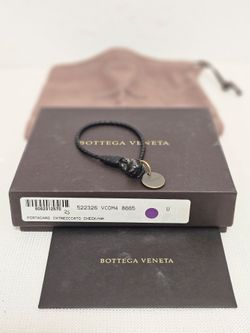 Authentic Bottega Veneta Black Braided Leather Knot Bracelet with Logo Tag & Box