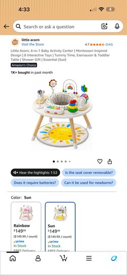 Brand New Little Acorn 4 In 1 Baby Activity Center
