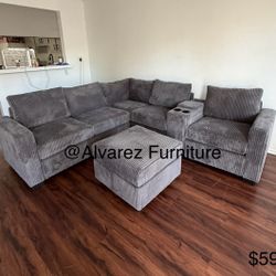 Corduroy Sectional Sofa With Ottoman