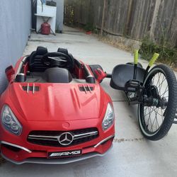 Kids Mini Mercedes Car & Green Machine Drift Tricycle.