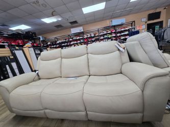 Cream Top Grain Leather Power Reclining Sofa