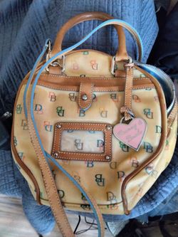 Vintage Y2K Dooney & Bourke Yellow DB Monogram Shoulder Bag Satchel - Authentic H4