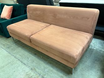 Modern Mauve Microplush Low Profile Loveseat with Chrome Feet