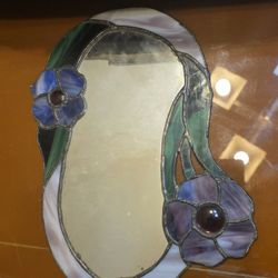 Leaded Stained Glass Vanity Mirror 10" L  x 13" W
Good condition