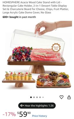 Acacia Wood Cake Stand with Lid - Rectangular Cake Holder, 2-in-1 Dessert Table Display