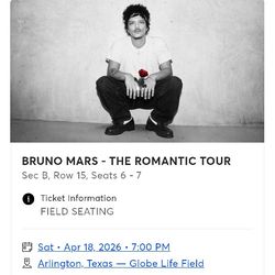(2) BRUNO MARS STAGE FRONT TICKETS - NO FEES!