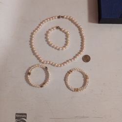 Sterling Silver With Real PearlNecklace And Wrist Bands.