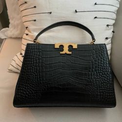 NEW Tory Burch Eleanor Croc Embossed Satchel Black