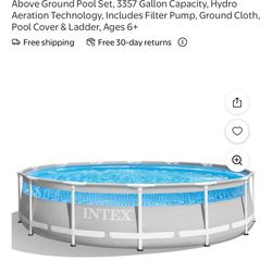 Intex: 14' x 42" Prism Frame: Clearview Premium Pool Set - Above Ground Pool Set, 3357 Gallon Capacity, Hydro Aeration Technology, Includes Filter Pum