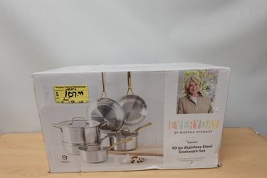 10 Pc Martha Stewart Midvale Stainless Steel Cookware Set w/ Gold Handles