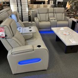 Boyington Gray Power Reclining Living Room Set, Sofa And Loveseat// Delivery Available 