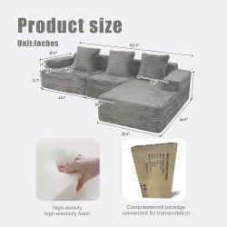 Gray Corduroy Sectional Sofa with Chaise