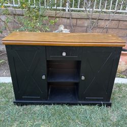 Black Wood Top Storage Cabinet Media Console