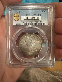 1838 Capped Bust Half Dollar PCGS MS62 Die Crack