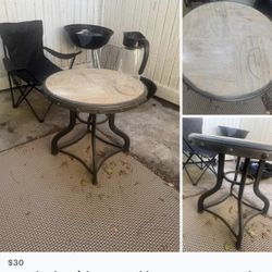 Round Industrial Accent Table - Stone Top & Metal Frame