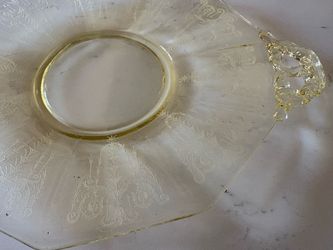 Vintage Yellow Etched Glass Serving Platter with Handles