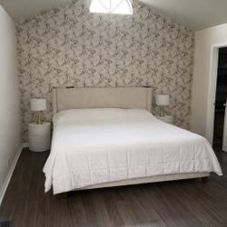 Cream Color King Size Platform Bed Frame & Headboard (pick up on 5/31 only!)