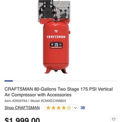New 80 Gallon Air Compressor 