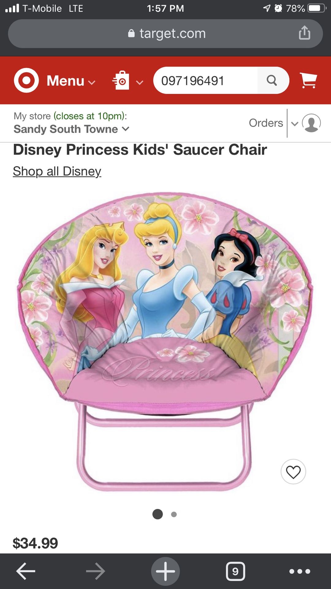 Disney Princess Kids' Saucer Chair