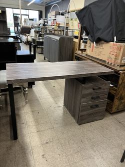 Contemporary Home Office Wooden Writing Computer Desk w/ Reversible File Cabinet 47" x 22" x 28"H