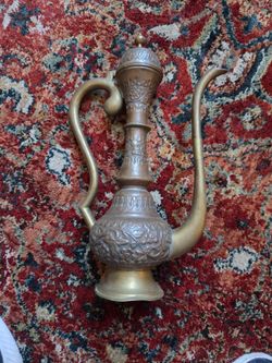 Vintage Indian, Turkish Brass Etched Brass Teapot