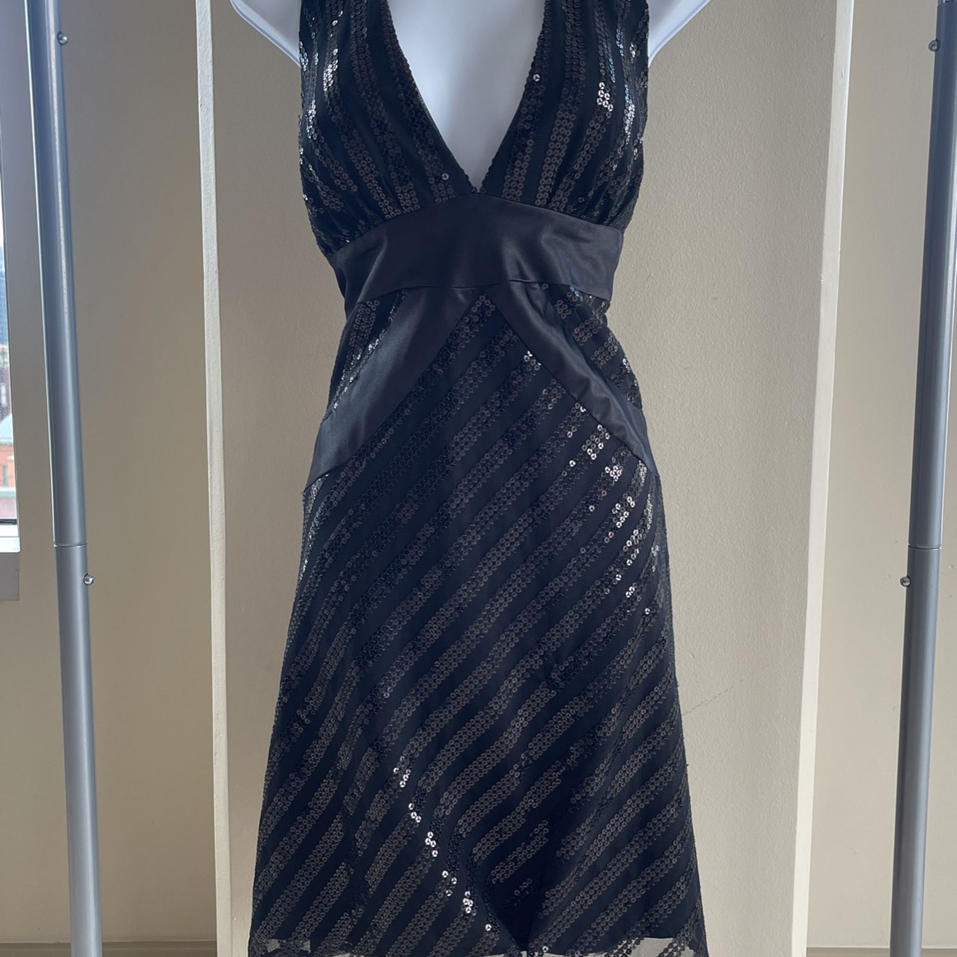 SZ. 11/12 - Ladies Black Halter Sequin Cocktail Dress 