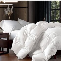 Luxurious King/California King Size Goose Down Fiber Waterfowl Feather Fiber Comforter Duvet, 100% Egyptian Cotton Cover, 58 oz. Fill Weight, Baffle B