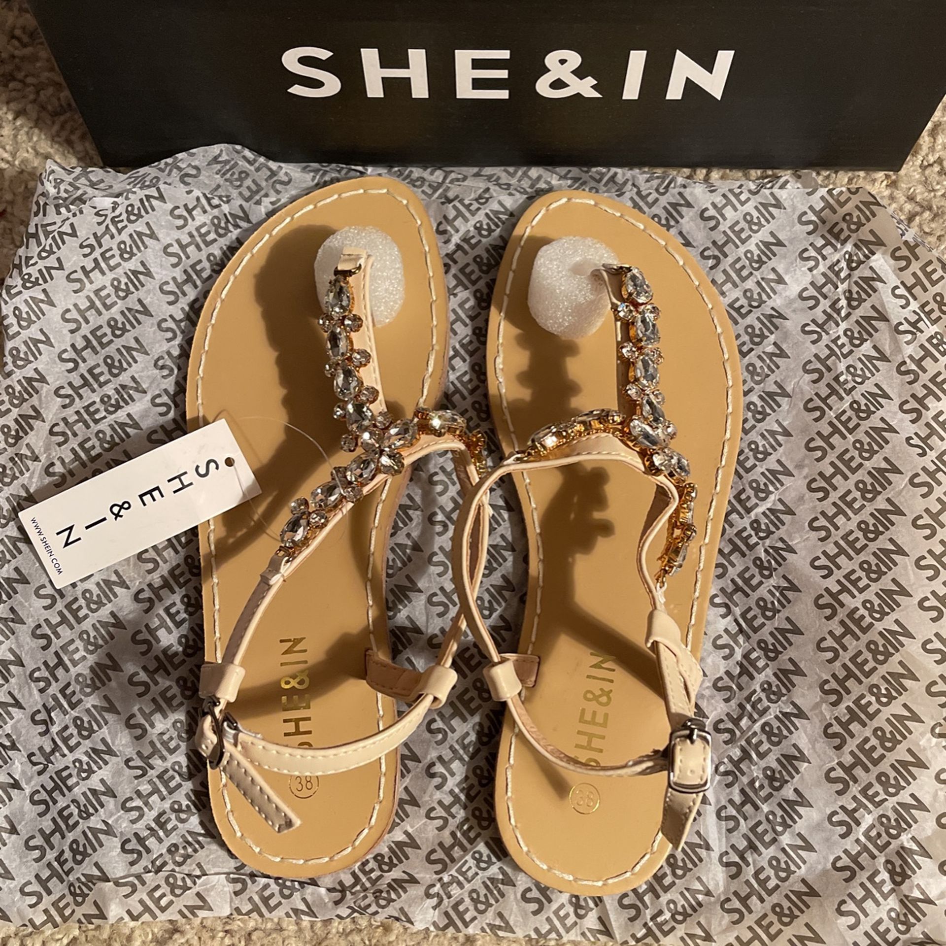 Jeweled/ Nude Thong Sandals