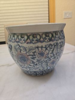 Vintage Chinese Porcelain Fishbowl Planter - Pastel Floral Chinoiserie Jardinière