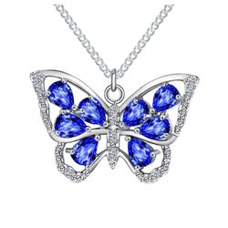 Butterfly Sapphire Sterling Silver Pendant Necklace 