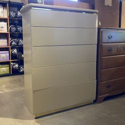 Glossy Cream Tallboy Dresser