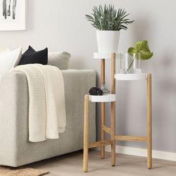 3 Tier Polished Bamboo Wood Plant Stand Mint Cond