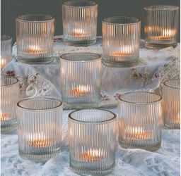96 Ribbed Glass Votive Holders + 96 Flameless LED Candles
