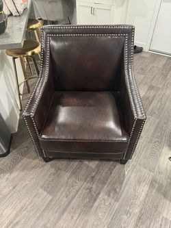 Dark Brown Leather Accent Chair with Nailhead Trim