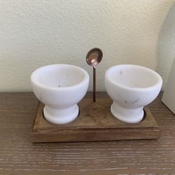 Magnolia White Marble Salt +Pepper Set NWT