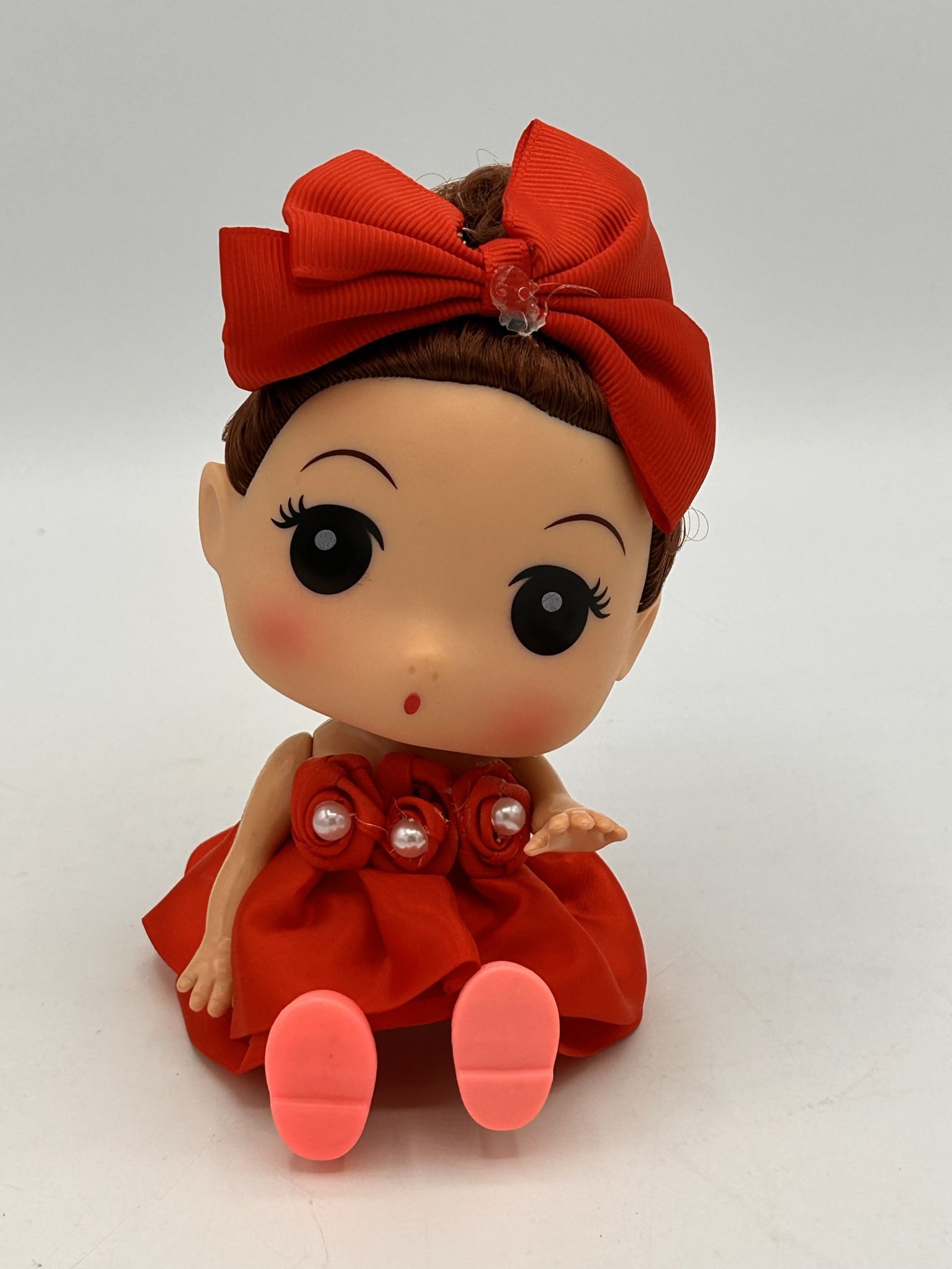 Ddung Korean Fashion 7 Inch Doll W/keychain Red Dress And Red Bow No Box