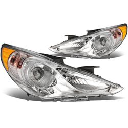 11-14 Hyundai Sonata Chrome Amber Projector Headlights, NOT Fit HID Headlight