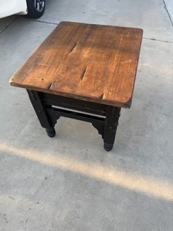 Rustic Wood End Table with Black Base
